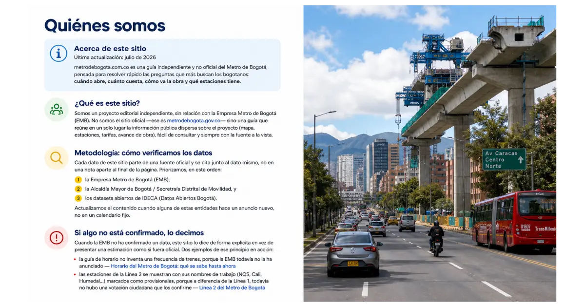Calle de Bogotá con el viaducto de la Línea 1 del Metro en construcción al fondo