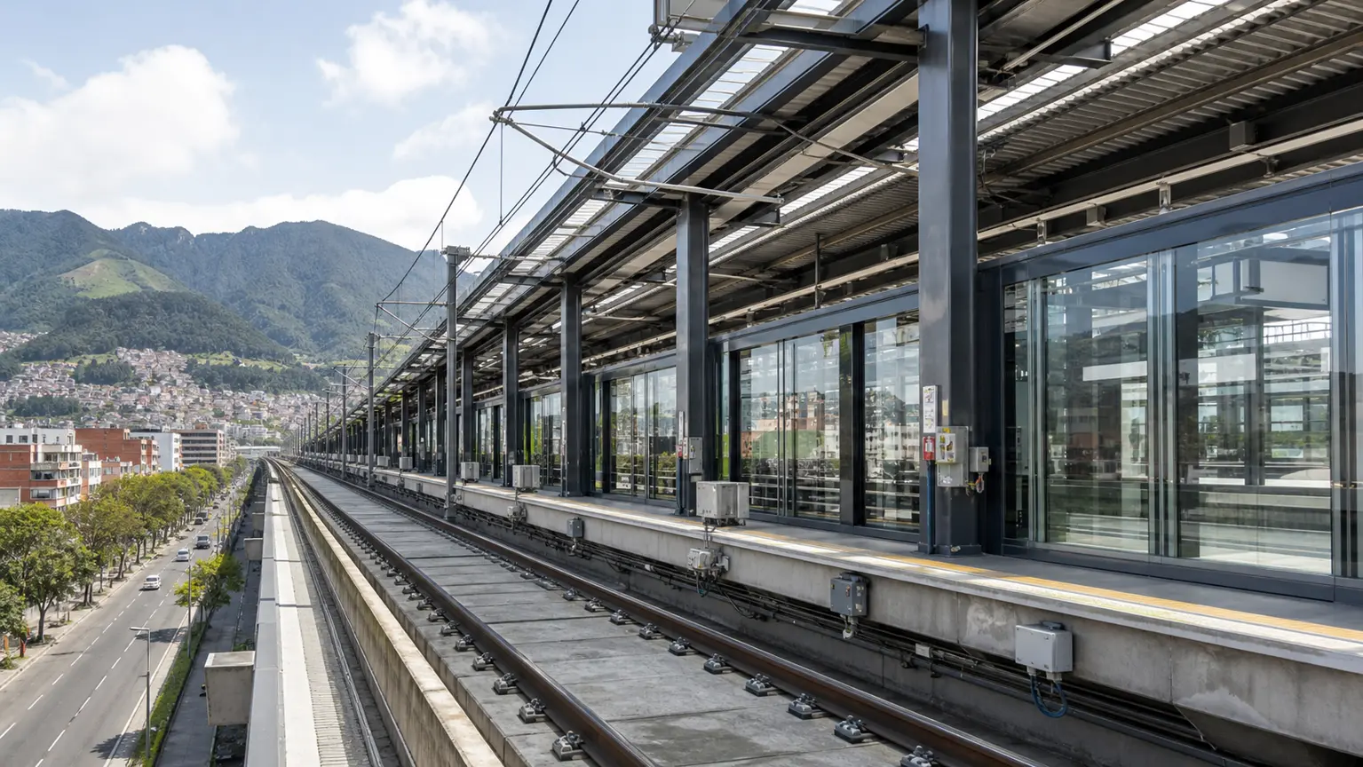 Estructura elevada y vías del viaducto de la Línea 1 del Metro de Bogotá