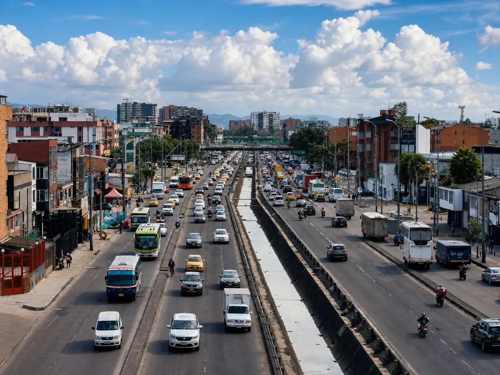 Vista elevada de la Avenida Boyacá con tráfico denso de carros, buses y motos
